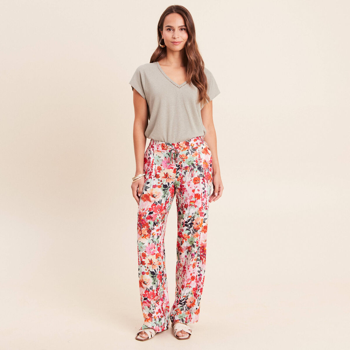 Pantalon large taille standard multicolore femme