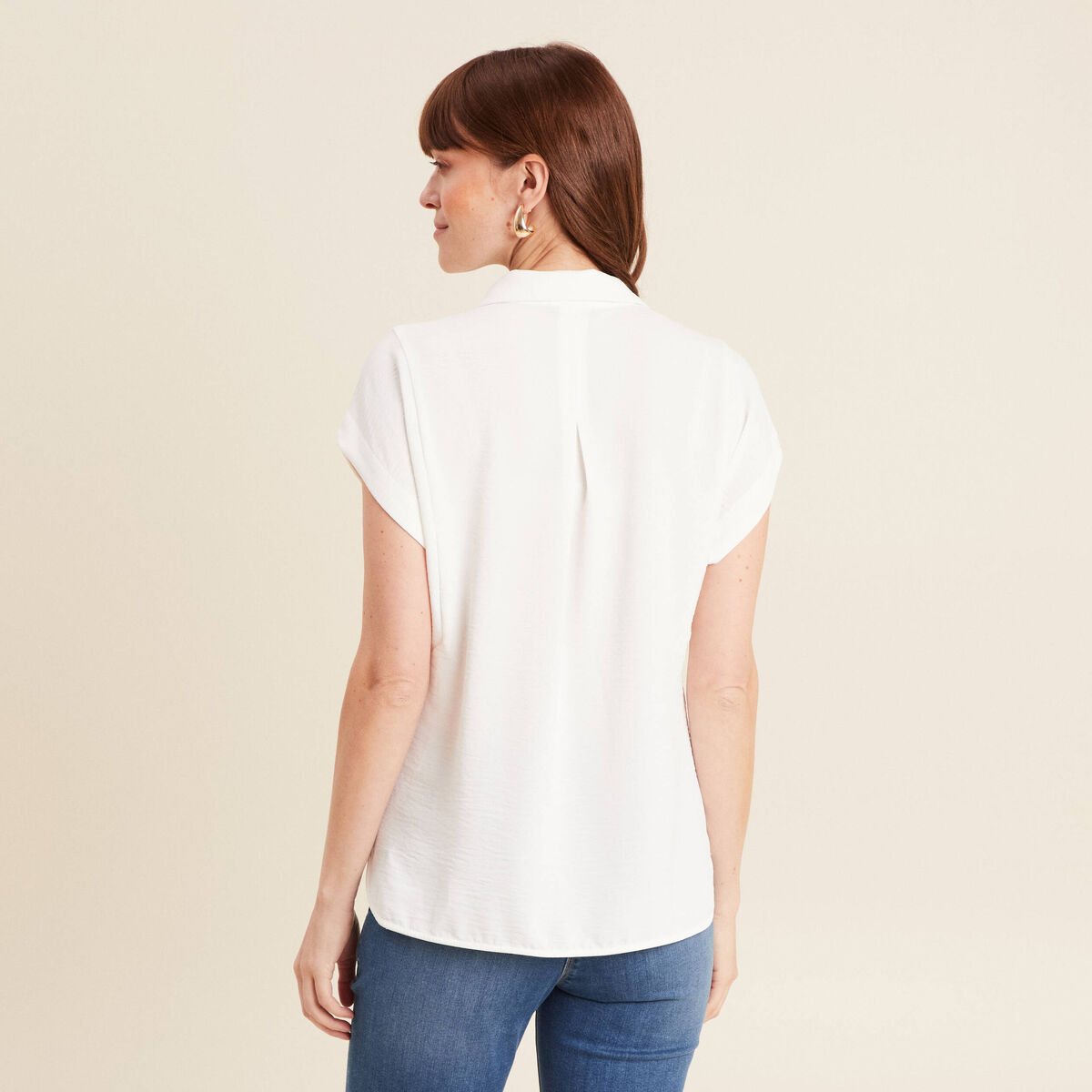 Blouse manches courtes ecru femme