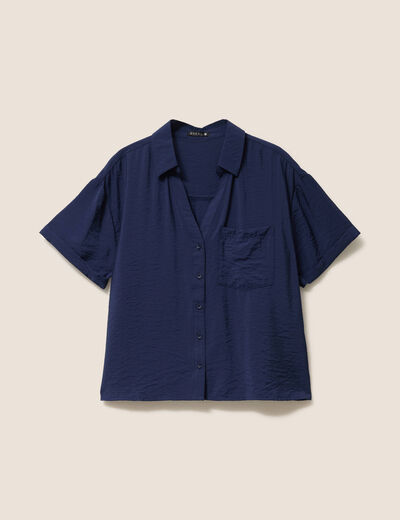 Chemise ample courte &agrave; manches courtes bleu marine femme