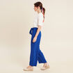 Pantalon flou droit 7/8&egrave;me bleu electrique femme