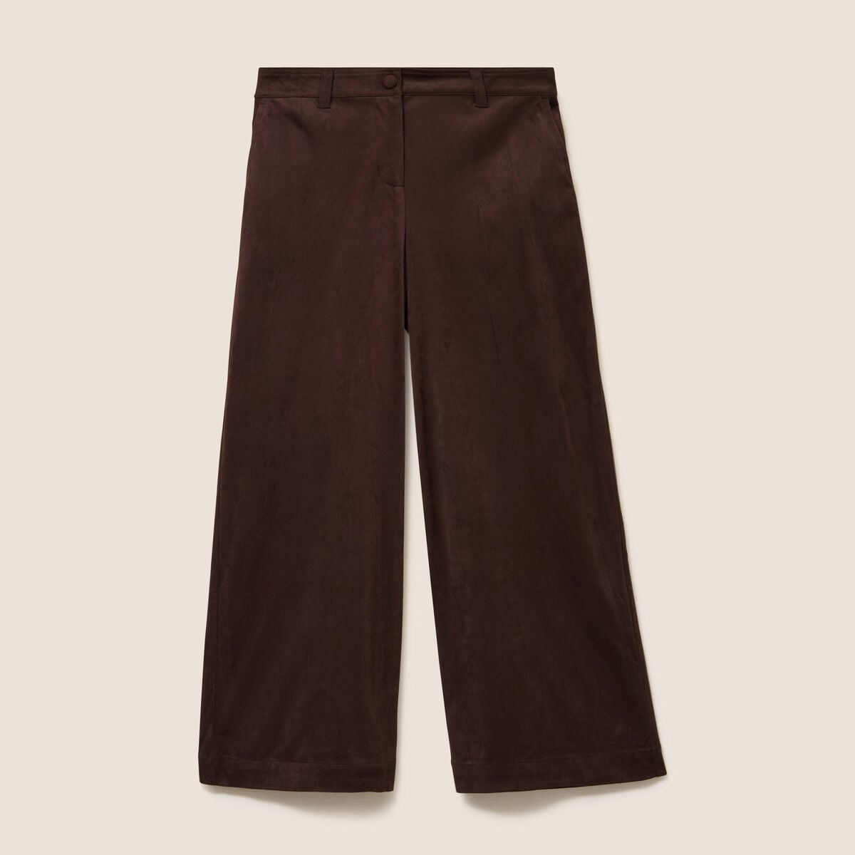 Pantalon large 7/8&egrave;me aspect daim marron fonc&eacute; femme