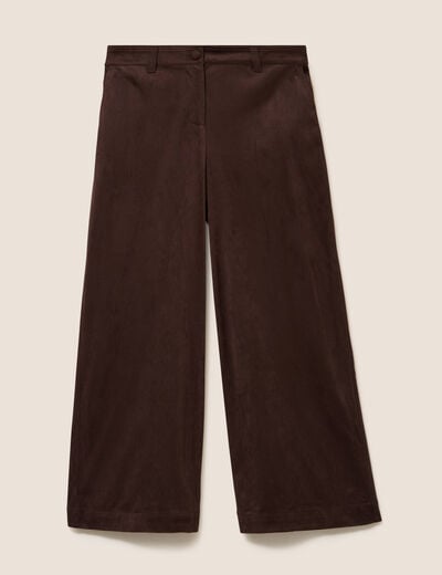 Pantalon large 7/8&egrave;me aspect daim marron fonc&eacute; femme