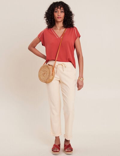 Pantalon carotte 7/8ème ivoire femme