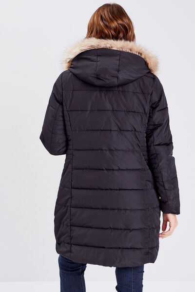 Doudoune droite à capuche noir femme