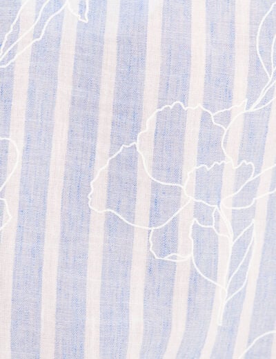 Blouse ample col chemise manches courtes bleu femme