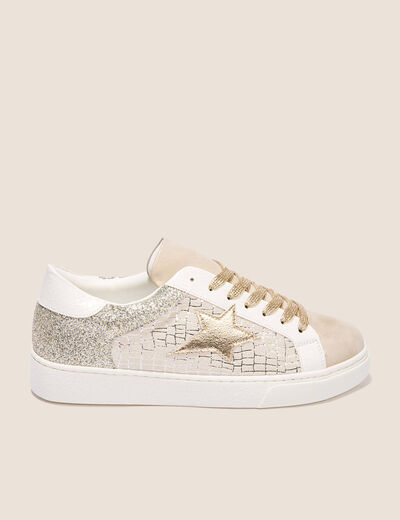 Baskets plates paillettes beige femme