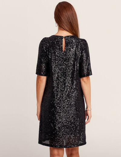 Robe évasée sequins noir femme