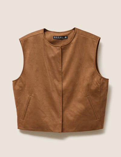 veste doublée bas resserré sans col marron femme