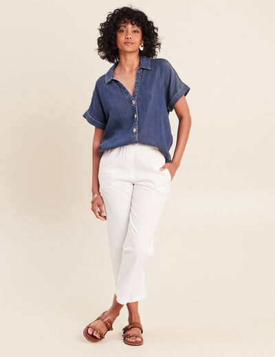 Chemise col chemise manches courtes denim double stone femme