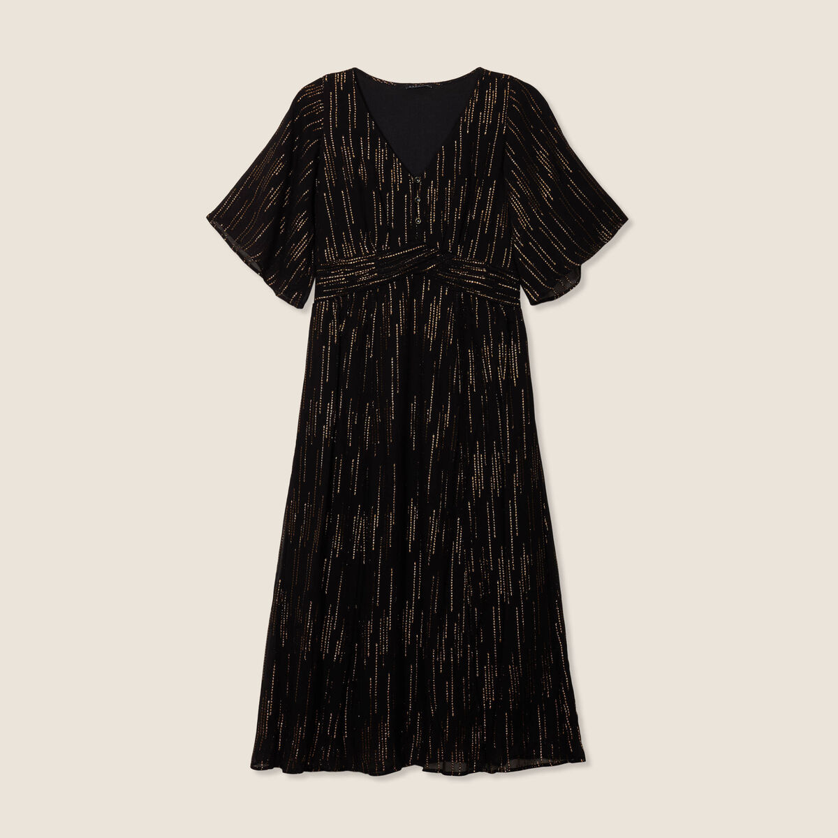 Robe longue &eacute;vas&eacute;e couleur or femme