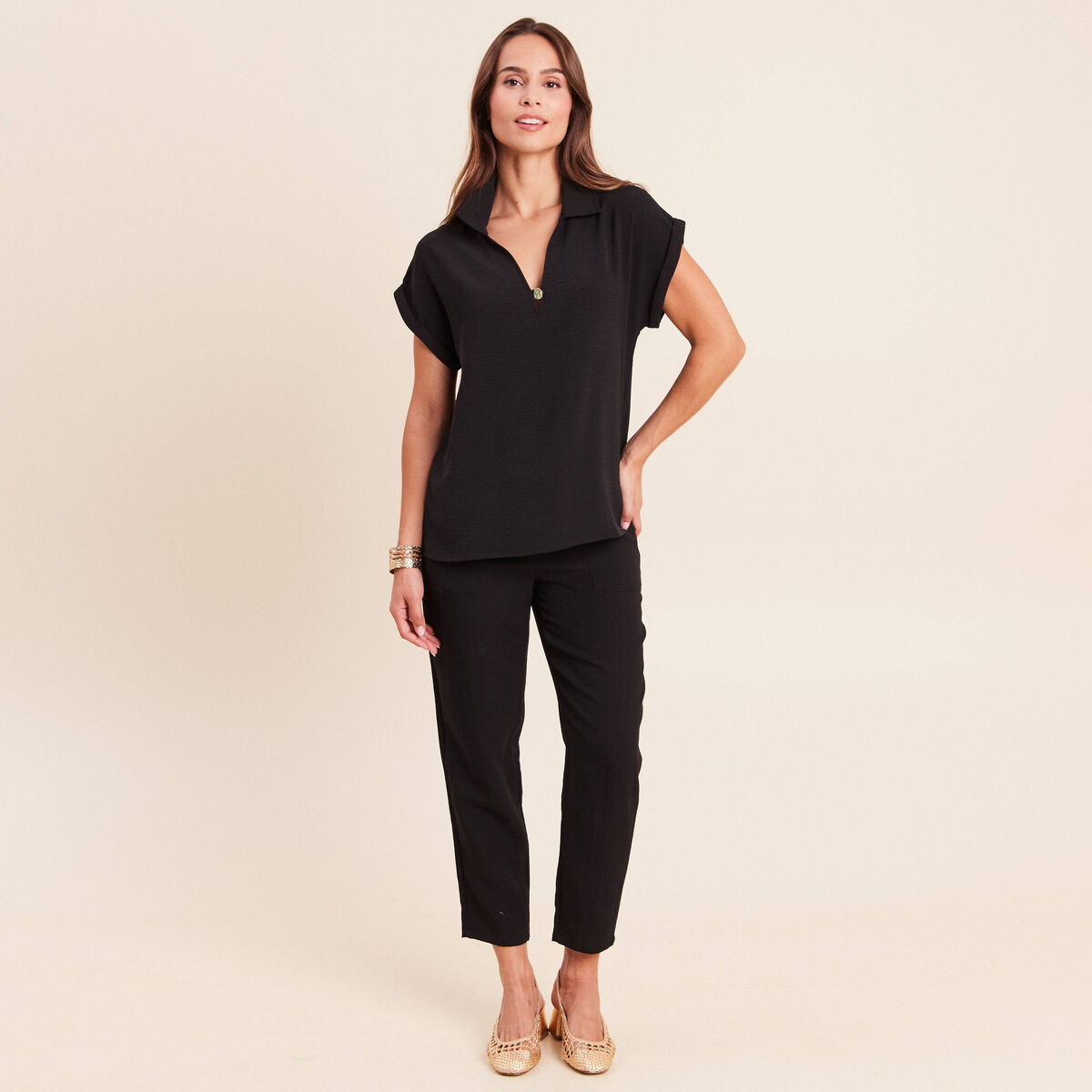 Blouse manches courtes noir femme