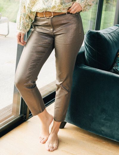Pantalon ajusté enduit 7/8ème sable femme