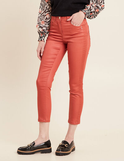 Pantalon ajusté enduit vieux rose femme