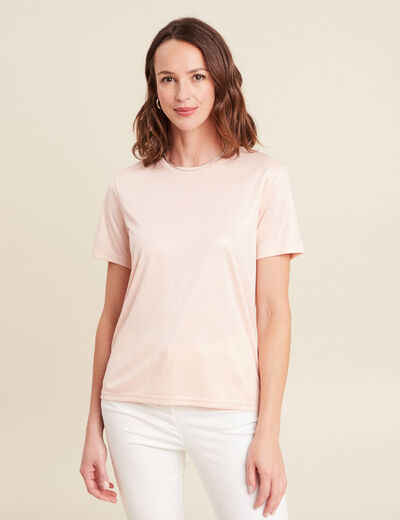 t-shirt droit court satiné col rond vieux rose femme