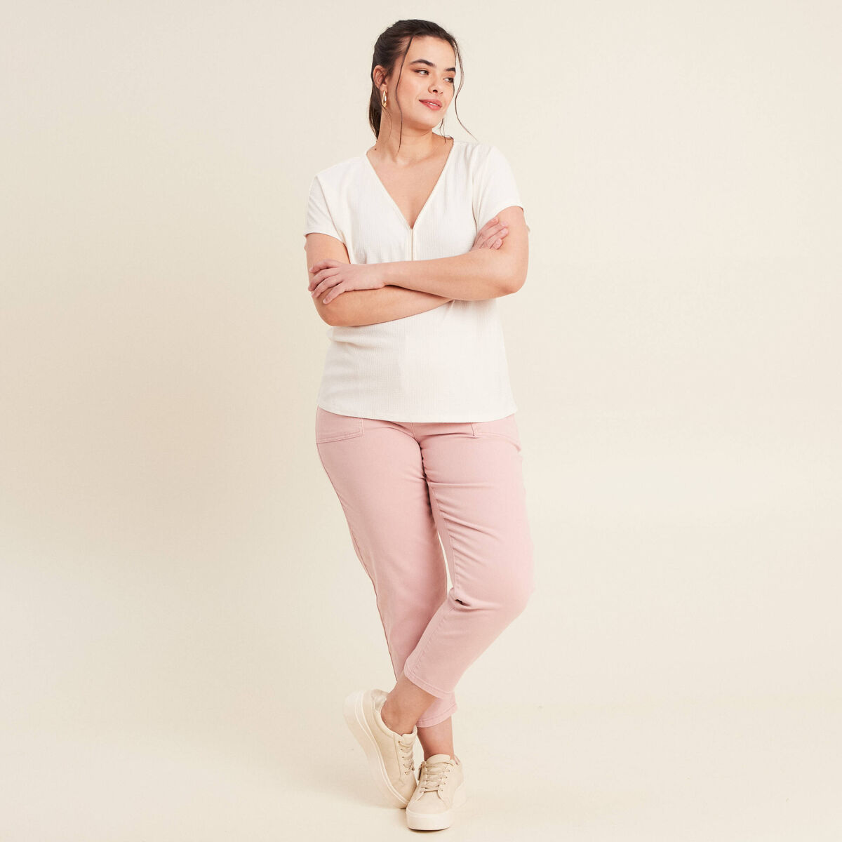 T-shirt manches courtes ecru femme