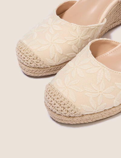 Espadrille compens&eacute;e aspect dentelle ivoire femme
