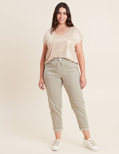 Pantalon coupe droite à coulisse vert clair femme