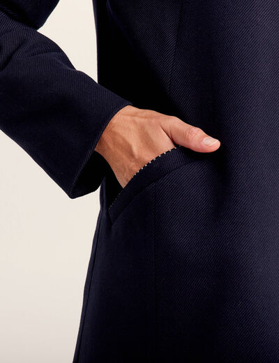 Manteau zippé et boutonné bleu foncé femme