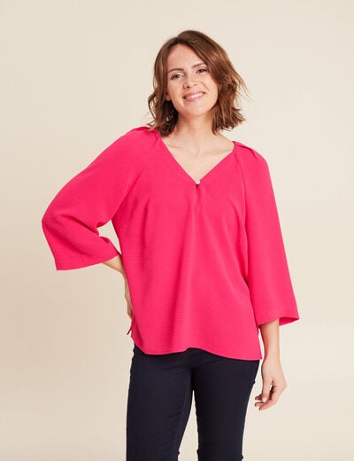 Blouse manches 3/4 rose fushia femme