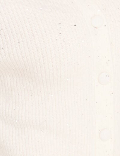 Cardigan col rond &agrave; sequins ecru femme