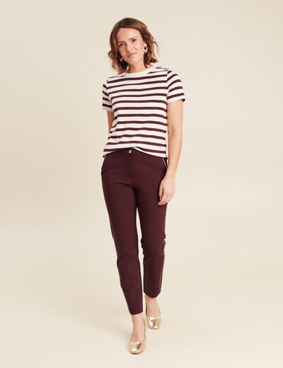 Pantalon chino ajusté 7/8ème bordeaux femme