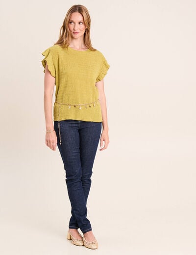 T-shirt col rond manches courtes vert olive femme