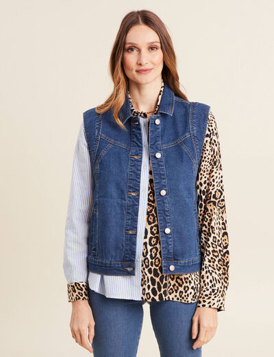 Veste sans manches en jean denim stone femme