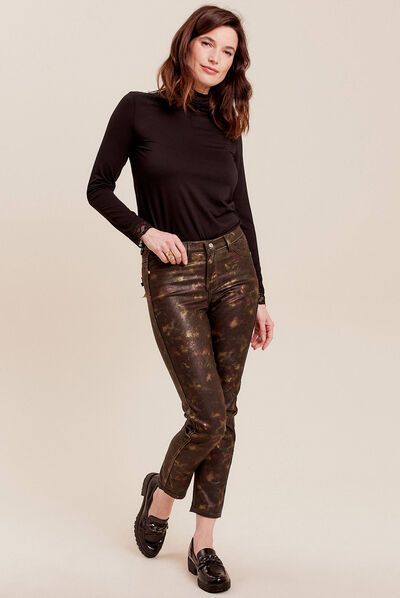 Pantalon enduit réversible couleur cuivre femme