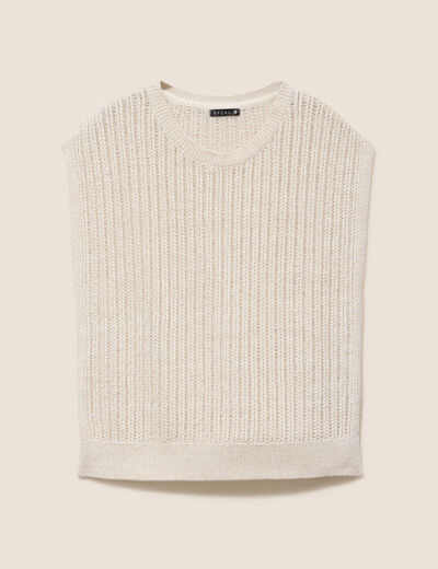 Pull ajour&eacute; col rond ecru femme