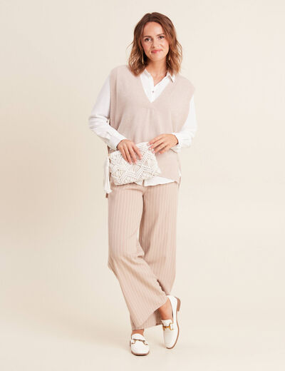 Pull sans manches creme femme