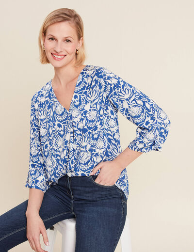 Blouse manches 3/4 bleu femme