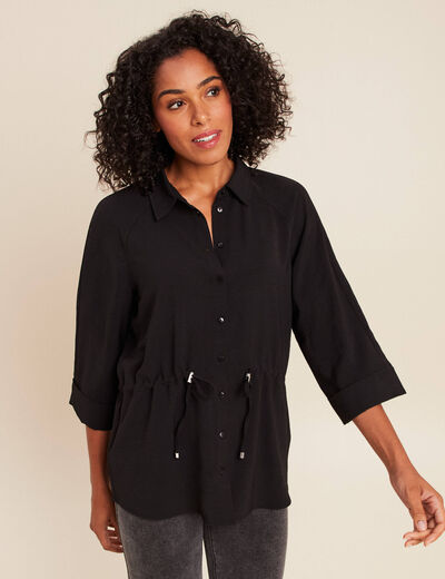 Tunique droite longue col chemise noir femme