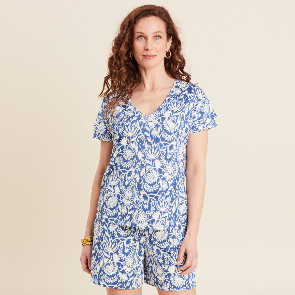 T-shirt manches courtes bleu femme