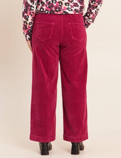 Pantalon large velours c&ocirc;tel&eacute; rouge fonc&eacute; femme