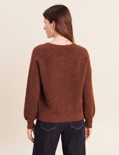 Pull col rond marron fonc&eacute; femme