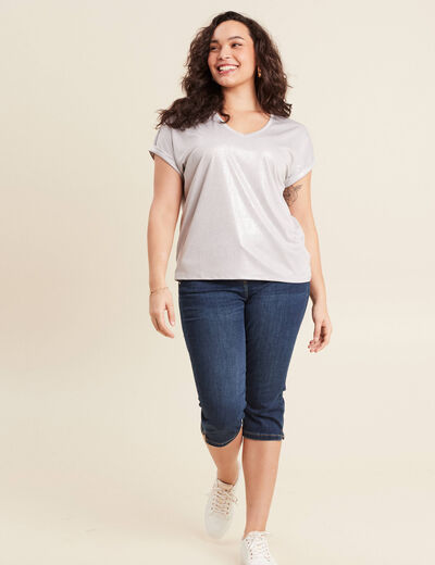 Pantacourt droit en jean denim brut femme