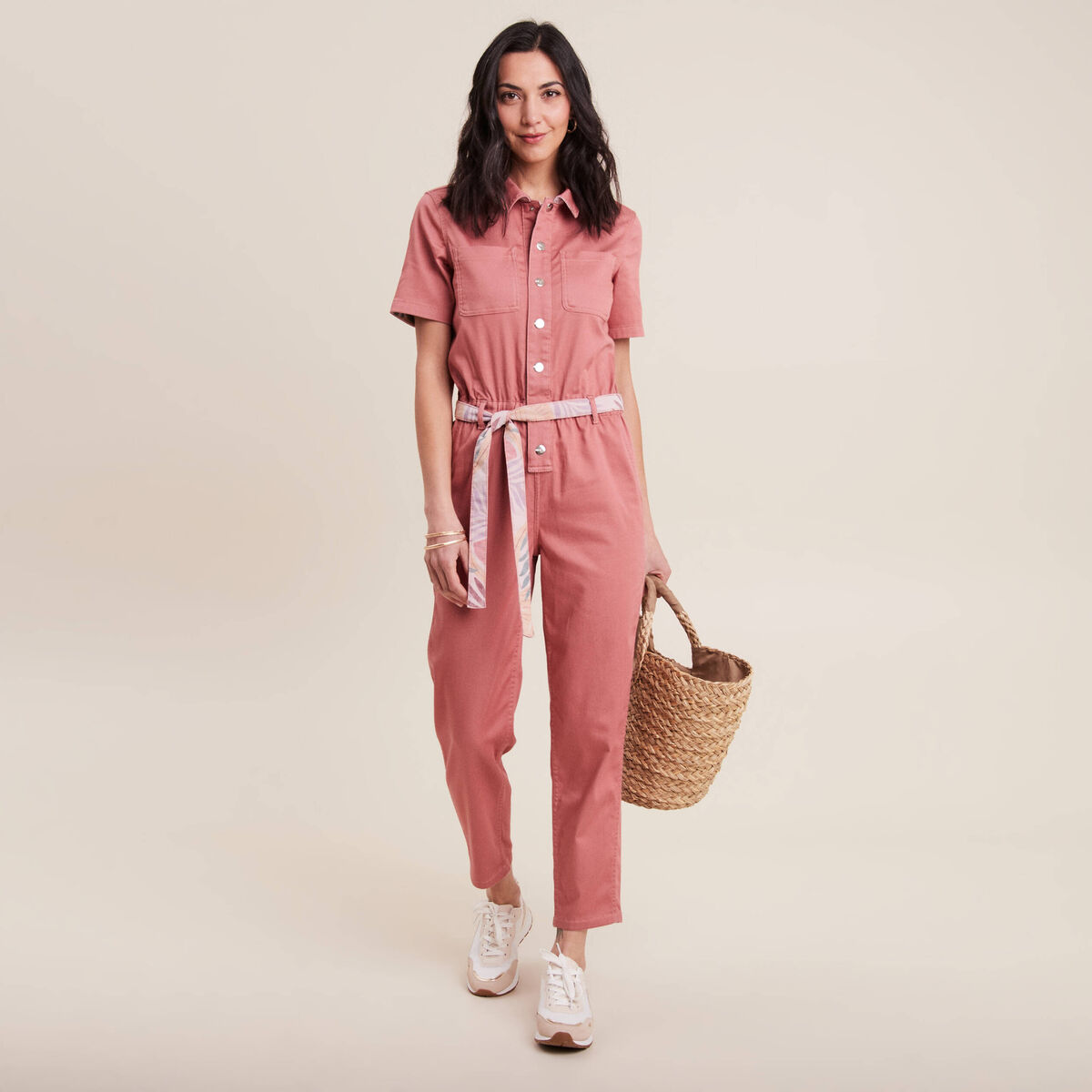 Combinaison pantalon réversible orange corail femme
