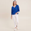 Pull manches longues col en V bleu electrique femme