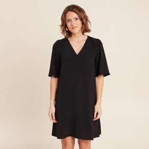 robe evasee col en v noir femme Robe évasée col en V noir femme
