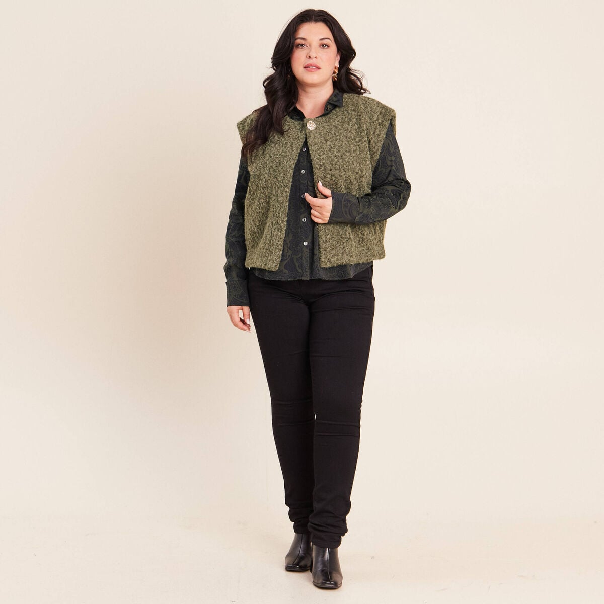 Gilet ample sans manches vert kaki femme