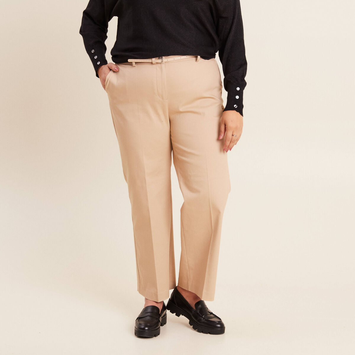 Pantalon flare 7/8&egrave;me beige femme