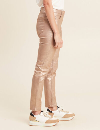 Pantalon ajusté enduit 7/8ème couleur or femme