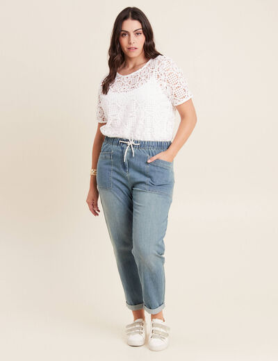 Jean large à coulisse denim double stone femme