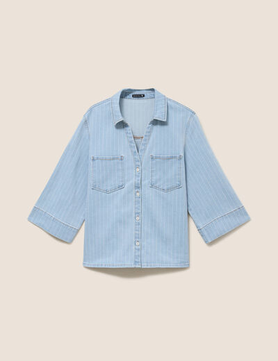 Chemise jean col chemise manches 3/4 blanc femme