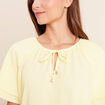 Blouse col v manches coudes jaune pastel femme