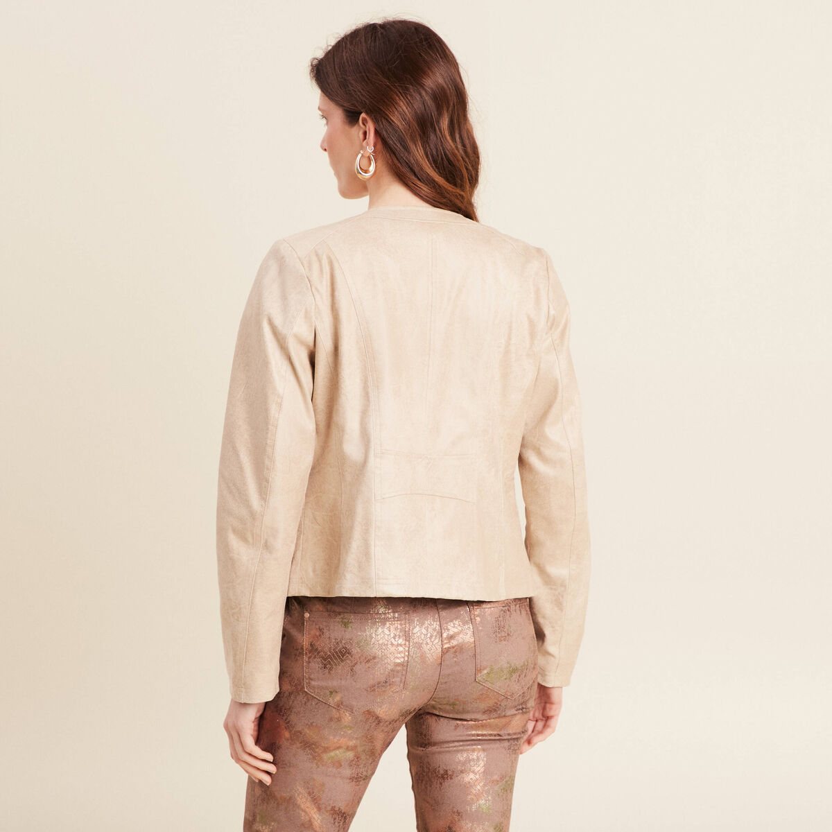 Veste su&eacute;dine zipp&eacute;e beige femme