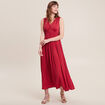 Robe longue empire satin bordeaux femme