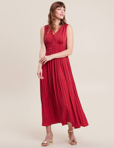 Robe longue empire satin bordeaux femme