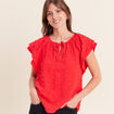 Blouse col v manches courtes fluide rouge femme