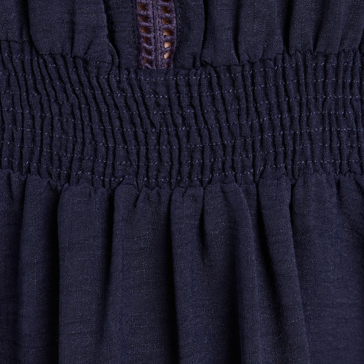 Robe longue &eacute;vas&eacute;e col v manches coudes bleu marine femme
